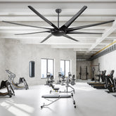 100" Oversized HVLS Ceiling Fan No Light, Matte Black Finish, 8 ABS Blades, Quiet Energy-Saving 67W DC Motor, 6 Speeds with Timer, Remote Control, Reversible Airflow for Year-Round Comfort, Includes 12"/24"/36" Downrods for Flexible Installation